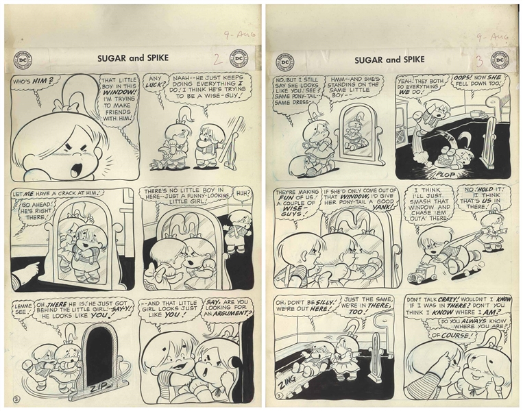 Sheldon Mayer Original Hand-Drawn ''Sugar and Spike'' Comic Book -- 10 Pages From the August 1957 Issue #9 Where the Two Toddlers Discover Mirrors